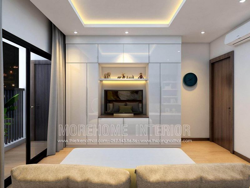 Tủ áo kết hợp kệ ti vi, tiết kiệm tối đa không gian phòng ngủ